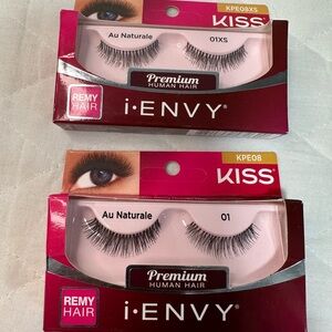KISS i-ENVY Premium Human Remy Hair Lashes Black Set Of 2 Packs 01XS & 01 NEW